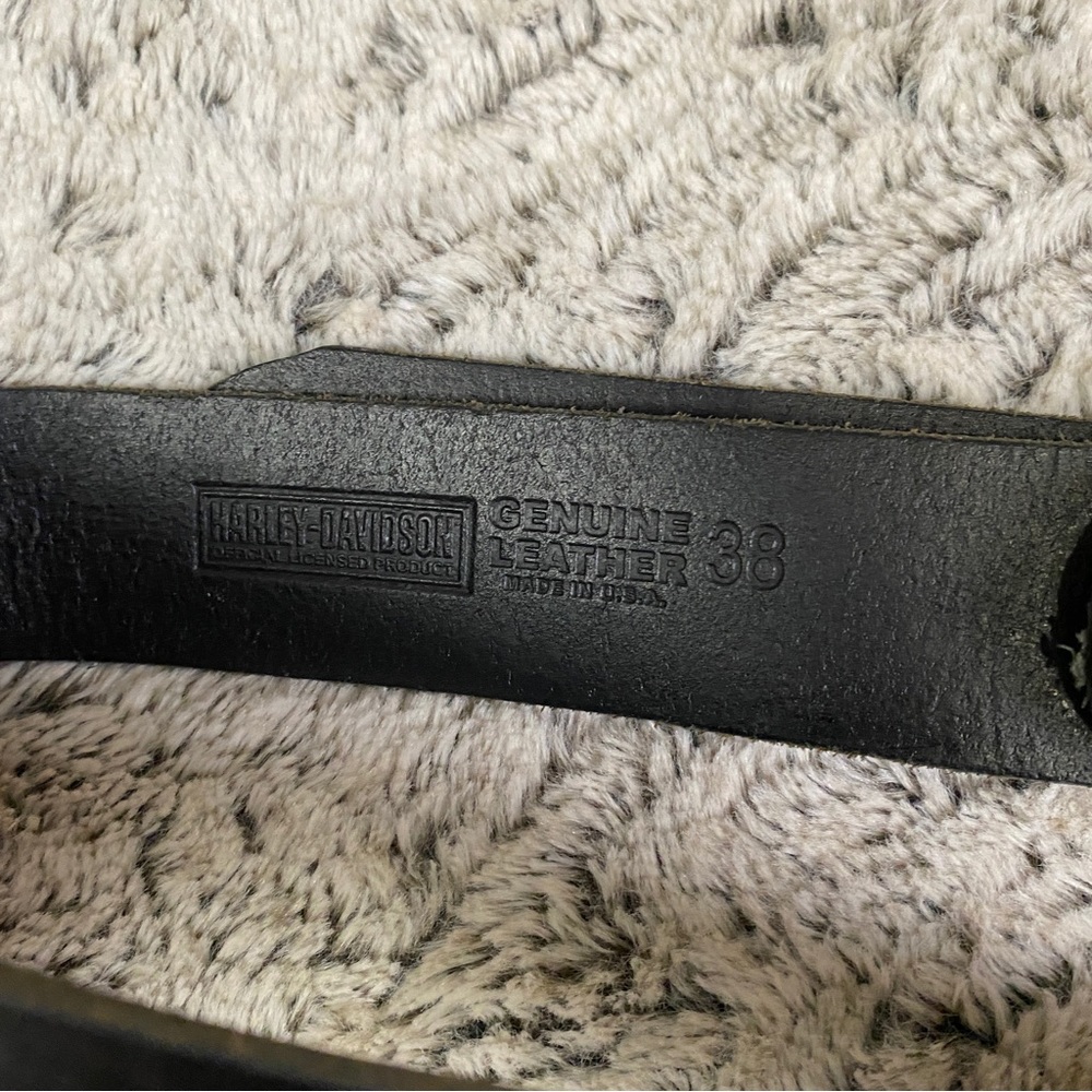 HD Harley Davidson Leather Belt Brass Buckle sz 38 - Picture 3 of 5